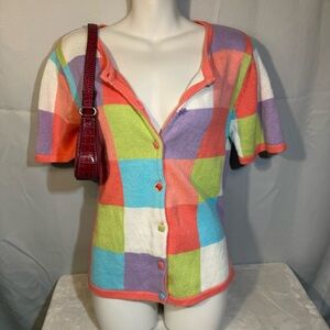 Christopher‎ & Banks Y2K Pastel Checkered Knit Cardigan Top Women's Small
